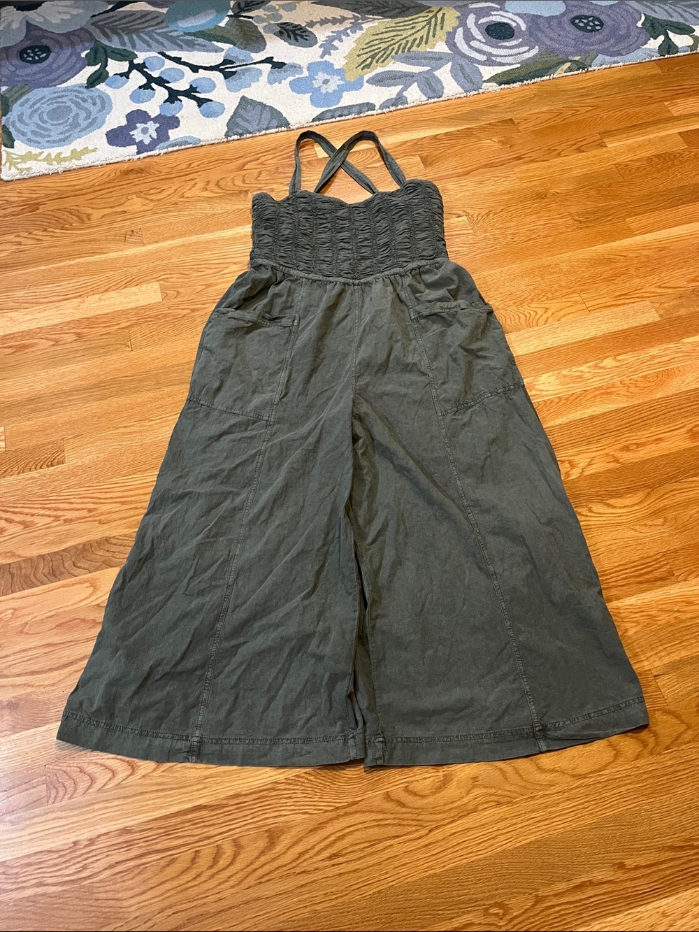 Free People Forever and Always Ruched Cotton Wide-Leg Jumpsuit Size XL NWT - Picture 7 of 16